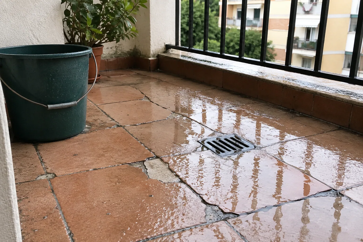 Terrazzo con pavimentazione e dettagli da verificare
