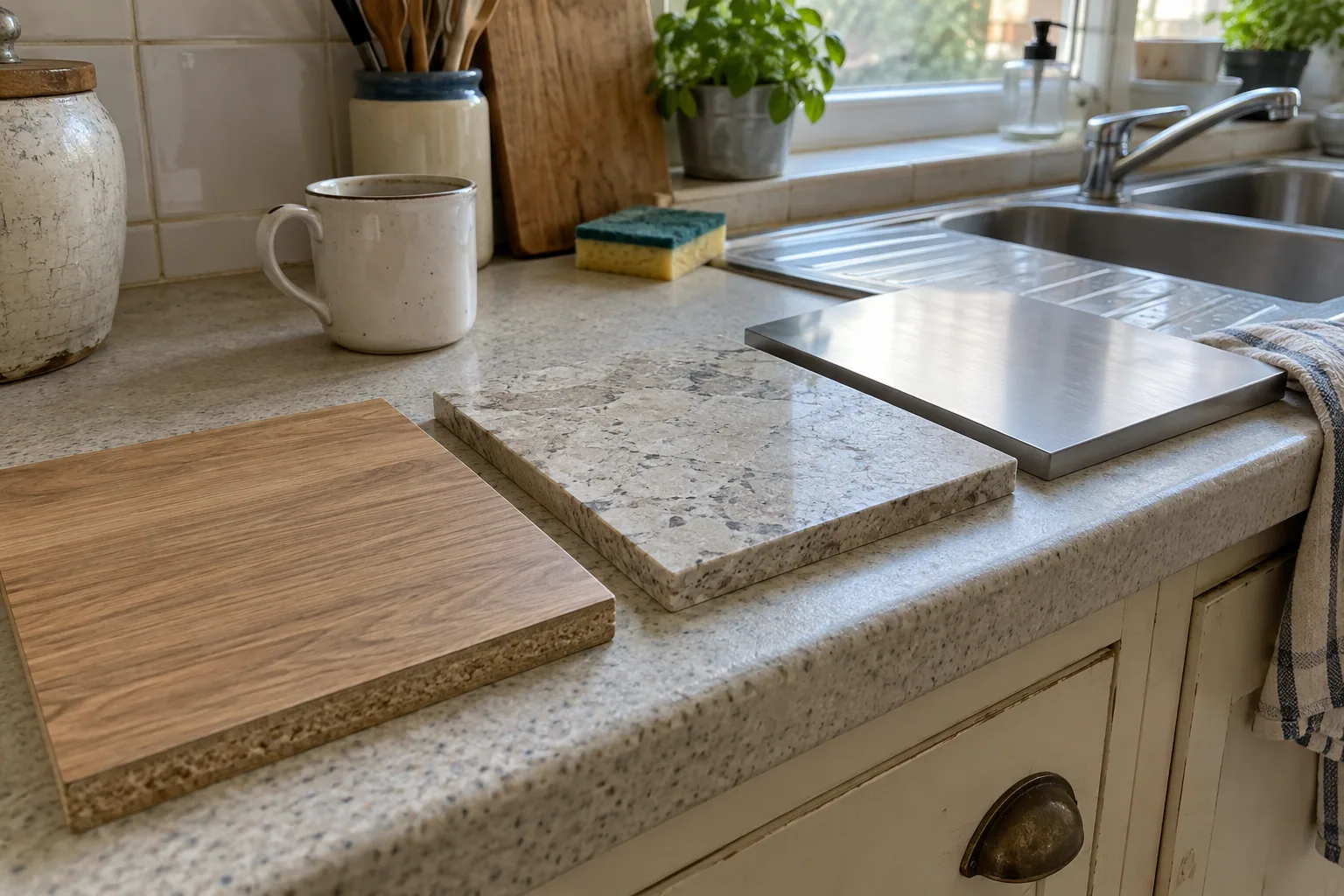 Campioni di materiali per il piano di lavoro di una cucina